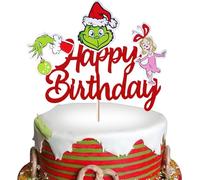 1 pièce Grinsen Happy Birthday Décoration de gâteau de Noël Happy Birthday Décoration de gâteau Merry Christmas Cake Topper pour Grinches Noël Thème Anniversaire Bébé Douche Fête Décoration de gâteau