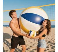 1 pièce Gros ballon de volleyball gonflable, ballon de plage en PVC durable avec des rayures bleues et jaunes vibrantes et un design en forme de cœur | Léger, convient pour la piscine, la plage, les j