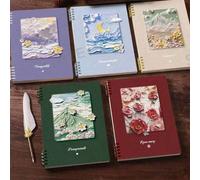 1 pièce Gros cahier à feuilles mobiles de format A5/A4 avec paysage de peinture à l'huile. Cahier étudiant de 60 pages avec pages détachables, mignon pour l'école et la tenue d'un journal A5 Petit,A4