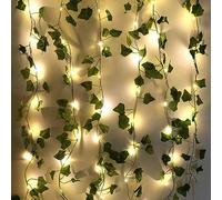 1 Pièce Guirlande lumineuse avec feuilles,Lierre Artificiel,Guirlande Lumineuse Artificielle Ivy LED,chaîne lumineuse de lierre 5m,Artificial Green Leaf Ivy Vine with 50 LED Light,Faux Ivy Guirlande