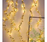 1 pièce - Guirlande lumineuse LED à feuilles simulées dorées, 2 mètres 20 lumières décorées avec des feuilles dorées simulées, parfait pour l'emballage cadeau, les cadeaux de nouvel an, les tables de