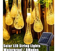 1 pièce Guirlande lumineuse solaire 8 modes Goutte d'eau, guirlande solaire cristal au total 5 m 20 LED / 7 m 50 LED, guirlande lumineuse solaire étanche pour l'extérieur, lumières solaires en forme d