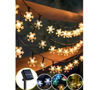 1 pièce Guirlande lumineuse solaire en forme de flocon de neige, 8 modes d'éclairage, guirlande lumineuse de fée étanche pour l'extérieur, guirlande lumineuse d'ambiance de fête, 20/50/100 LED, convie