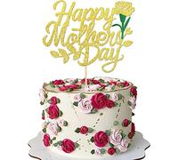 1 pièce Happy Mother's Day Décoration de gâteau à paillettes Cœur Amour Tu Maman Cake Topper Décoration pour gâteau pour fête des mères, fête des mères, rose, fleur de maman, gâteau doré