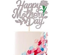 1 pièce Happy Mother's Day Décoration de gâteau à paillettes Cœur Amour Tu Maman Cake Topper Décoration pour gâteau pour fête des mères, fête des mères, rose, fleur, maman, gâteau en argent