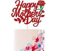 1 pièce Happy Mother's Day Décoration de gâteau à paillettes Cœur Love You Maman Cake Topper Décoration pour gâteau pour fête des mères, fête des mères, rose, fleur de maman, gâteau rouge
