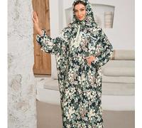 1 pièce Hijab abaya imprimé, anti-statique, confortable et absorbant l'humidité, avec fermeture éclair devant, ample et facile à porter, convenant à un port quotidien à l'extérieur pour la prière pour