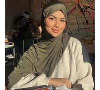 1 pièce Hijab en jersey couleur unie avec strass pour femmes, foulard doux, foulard long arabe décontracté, cache-tête de couleur unie conservateur, convient pour un usage quotidien Taille UniqueUnico