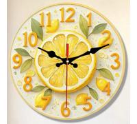 1 pièce Horloge murale ronde de 10"/12", motif rafraîchissant de tranches de citron d'été, couleurs vives, silencieuse sans tic-tac, convient pour la décoration de la maison, les cadeaux, utilise une