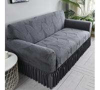 1 pièce Housse de canapé décorative en tissu peluche antidérapante, housse de canapé jacquard pour l'automne/l'hiver avec motif de feuilles gris en relief, convient pour un canapé 1/2/3/4 places, tout