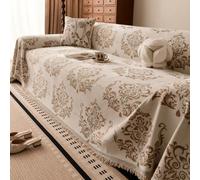 1 pièce Housse de canapé vintage à motif floral jacquard avec glands, couverture de canapé à motif beige et marron, protecteur de meuble antidérapant toutes saisons et adapté aux animaux de compagnie,