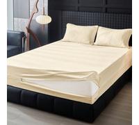 1 pièce Housse de matelas imperméable à fermeture éclair 6 côtés, housse de matelas beige, convient aux matelas de 10 pouces de profondeur, comprend les tailles Twin/Full/Queen/King, respirante et sil