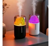 1 pièce Humidificateur de volcan coloré 180 ml, alimenté par USB, 2 modes de fonctionnement, lumière LED 7 couleurs, arrêt automatique, brouillard silencieux, assainisseur d'air, diffuseur d'aromathér