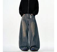 1 pièce Jeans ample à jambe large style américain vintage délavé, Justice Brother, mode et polyvalent L,M,S,XL,XS,XXLRétroJean
