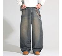1 pièce Jeans ample à jambe large, style vintage délavé, décontracté et polyvalent, pour couple, de la marque Justice Brother L,M,S,XL,XS,XXLUnicoloreJean