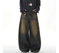 1 pièce Jeans ample à jambe large, style vintage délavé, décontracté et polyvalent, pour couple, de la marque Justice Brother L,M,S,XL,XS,XXLJean
