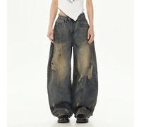 1 pièce Jeans droits hommes à patchwork délavé avec motif Frère de justice, pantalon décontracté ample de style américain vintage hiphop L,M,S,XL,XS,XXLUnicoloreJean