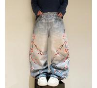 1 pièce Jeans en denim bleu clair ample et décontracté de la marque Justice Brother, imprimé numérique, streetwear , convient pour les déplacements et le port quotidien (ceinture et accessoires non in