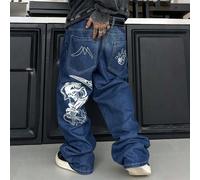 1 pièce Jeans en denim pour hommes avec un style streetwear hip hop Y2K, coupe ample avec un motif de crâne L,M,S,XL,XXLAnimal,Halloween,LettresJean