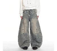 1 pièce Jeans évasés décontractés de style casual frère de la justice pour hommes, lavage déchiré, coupe ample, pantalon bouffant de mode de rue L,M,S,XL,XS,XXLUnicoloreJean