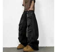 1 pièce Jeans Justice Brother vintage délavé, déchiré, effiloché, coupe ample, jambe droite. Style casual streetwear hip-hop. L,M,S,XL,XS,XXLUnicoloreJean