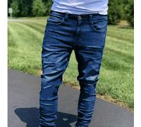 1 pièce Jeans skinny bleu élastique déchiré polyvalent pour hommes, jeans cargo slim confortable pour usage quotidien, convient comme cadeau pour mari/petit ami 30,31,32,36,38,40,33,34Blocs de couleur