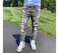 1 pièce Jeans skinny gris élastique déchiré polyvalent pour hommes, jeans cargo skinny confortable pour l'extérieur, style Y2K, convient comme cadeau pour le mari/petit ami, port quotidien 30,31,32,36