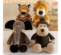 1 pièce Jouet en peluche authentique et délicat de 28 cm à 38 cm, comprenant éléphant, lion, tigre, renard, singe, zèbre, girafe, hippopotame, rhinocéros, gorille, panthère, raton laveur, animaux de l