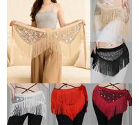1 pièce Jupe de hanche de danse du ventre pour femmes avec paillettes & franges - Costume de scène bohème Y2K à paillettes et franges, foulard de hanche de danse du ventre à paillettes, ceinture de ta