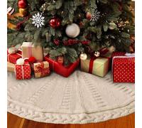 1 pièce Jupe pour sapin de Noël 24/36/48 pouces Luxueuse jupe de sapin de Noël tricotée de style rétro bordeaux - Coussin de sol doux et ferme apportant un charme rustique élégant à l'extérieur - Idéa