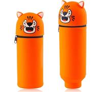1 Pièce Kawaii Étui École 2 En 1 En Silicone Souple,18.5 * 6.5 Cm Porte-Stylos De Table,Thème Animaux Trousse Pour Legami Stylo Fermeture À Glissière,Crayons Crayons Stylos (Tigre)