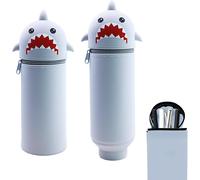 1 Pièce Kawaii Étui École 2 En 1 En Silicone Souple, 18.5 * 6.5 Cm Porte-Stylos De Table, Thème Animaux Trousse Pour Legami Stylo Fermeture À Glissière, Crayons Crayons Stylos (Gris Requin)