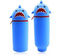 1 Pièce Kawaii Étui École 2 En 1 En Silicone Souple,18.5 * 6.5 Cm Porte-Stylos De Table,Thème Animaux Trousse Pour Legami Stylo Fermeture À Glissière,Crayons Crayons Stylos (Requin Bleu)