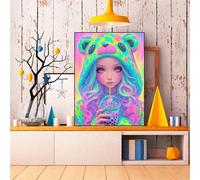 1 pièce Kit de peinture de diamant 5D DIY Fille à la mode aux fruits arc-en-ciel, Art de diamant, Belle fille urbaine, Mosaïque de point de croix pleine de forage, Décoration de la maison, Cadeau de v