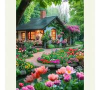 1 pièce Kit de peinture de diamant 5D DIY Motif de chalet de jardin - Art de diamant à perçage complet rond Mosaïque artisanale, Décoration murale pour la maison, Sans cadre 30*40,40*50,20*30graphique