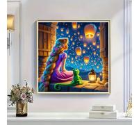 1 pièce Kit de peinture de diamant Disney Princess Raiponce. Nouveaux autocollants beaux, fille aux longs cheveux, lanterne, lézard, personnages anime charmants. Ensembles d'artisanat 5D DIY, mosaïque