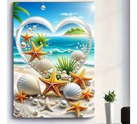 1 pièce Kit de peinture de diamant représentant un paysage de plage en forme de cœur, cadeau de la Saint-Valentin, décoration murale, choix intellectuel et relaxant 40*50 Sans cadre,30*40 Sans cadreAn