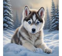 1 pièce Kit de peinture de diamant ronde sans cadre avec thème Husky mignon - Art de diamant complet, ensemble d'artisanat de mosaïque de canevas DIY, comprend des stylos, de la colle, un plateau de d