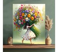 1 pièce Kit de peinture par numéros DIY pour adultes, 40*50cm, fourni avec peintures et pinceaux, idéal pour la détente - Peinture par numéros, une fille florale faite à la main symbolisant la vitalit