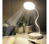 1 pièce Lampe de bureau à base ronde avec bouton LED blanc, lumière de lecture protectrice pour les yeux, lampe de table LED, lampe de bureau, rechargeable/branchable en option, 3 températures de coul