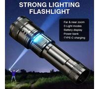 1 pièce Lampe de poche LED extérieure télescopique puissante et focalisable, portable à main, lampe de poche super lumineuse avec zoom, chargement rapide USB Type-C, lanterne étanche, avec batterie in