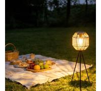 1 pièce Lampe de sol en rotin solaire, lampe de sol solaire à lumière chaude pour l'extérieur, lanterne tressée solaire pour le jardin, la terrasse, le porche, les arbres, la pelouse, l'allée ABS