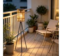 1 pièce Lampe de sol solaire en rotin bohème rustique, décoration de maison, jardin, patio, balcon, abat-jour tressé à la main, trépied en fer, lumière universelle intérieure & extérieure, décoration 