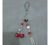 1 pièce Lanière de téléphone inspirée du Y2K avec charms cerise rouge et note de musique, pendentif décoratif en forme de cerise sucrée avec nœud papillon pour dragonne de téléphone portable et access