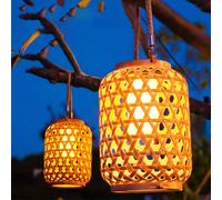 1 pièce Lanterne solaire suspendue - Style ferme rustique, éclairage automatique crée une ambiance de belvédère confortable, lampe décorative en plastique durable aspect bambou pour jardin de terrasse