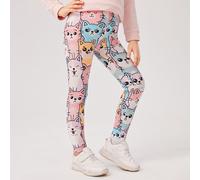 1 pièce Leggings élastiques avec imprimé chat dessin animé coloré pour filles plus âgées, essentiel de base 6Y,7Y,4Y,5Y,3-4YCartoon,Tout ImpriméÉtoffe