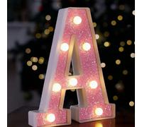 1 pièce Lettre lumineuse LED 16 cm/21 cm, lettre clignotante rose, alimentée par batterie, lampe de décoration de chambre, décoration de centre de bureau, utilisée pour chambre à coucher, famille, déc