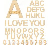 1 pièce Lettres et chiffres en bois de 12 pouces, grandes formes de lettres et de chiffres en bois brut non fini. Lettres de l'alphabet et chiffres en bois de grande taille pour DIY, décoration murale
