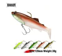 1 pièce Leurre de pêche à la truite fou KINGDOM, appât mou à coulée lente, double hameçons VMC, design à queue en T avec une action de nage parfaite, design de tête plombée de 120 mm 38 g, impression