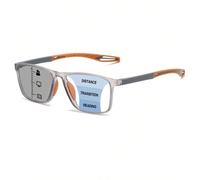 1 pièce Lunettes de lecture photochromiques sport, verres avec fonction de changement de sensibilité à la lumière, branches super flexibles en TR, monture rectangulaire classique avec blocs de couleur